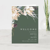 Weiße Flora | Dunkelgrünes Hochzeitsprogramm Programm (Vorderseite)