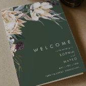 Weiße Flora | Dunkelgrünes Hochzeitsprogramm Programm