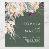 Weiße Flora | Dunkelgrünes Hochzeitwein Weinetikett (Einzelnes Label)