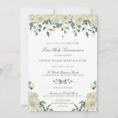 Weiße Flora Elegant Girl's First Communion Einladung (Vorderseite)