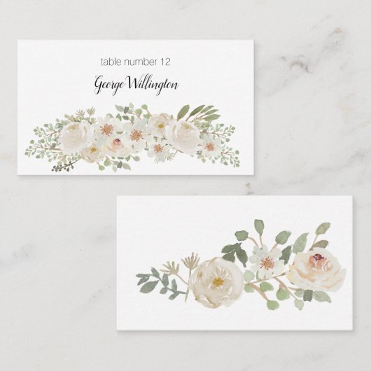 Weiße Flora Elegante Romantische Hochzeitskarte Platzkarte (Vorne/Hinten)