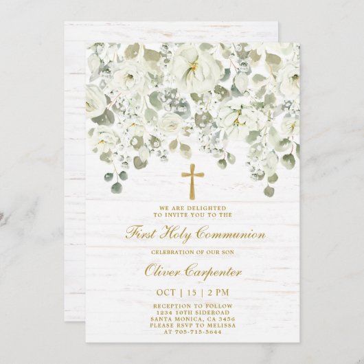 Weiße Flora Erste Heilige Kommune Einladung (Vorne/Hinten)