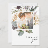 Weiße Flora Foto Hochzeit Danke Karte (Vorderseite)