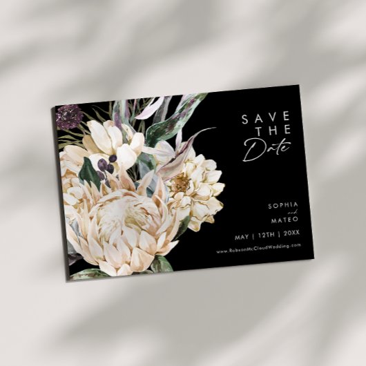 Weiße Flora | Horizontal Save the Date schwarz