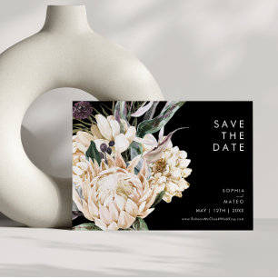 Weiße Flora Horizontal Save the Date schwarz