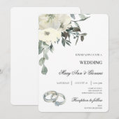Weiße Flora mit Goldring Hochzeit Einladung (Vorne/Hinten)