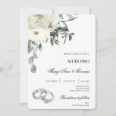 Weiße Flora mit Goldring Hochzeit Einladung (Vorderseite)