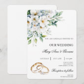 Weiße Flora mit Goldring Hochzeit Einladung (Vorne/Hinten)
