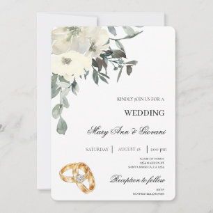 Weiße Flora mit Goldring Hochzeit Einladung