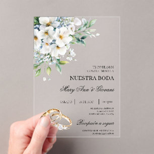 Weiße Flora mit Goldring Spanische Hochzeit Acryleinladungen