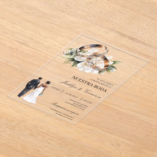 Weiße Flora mit Ringspanischer Hochzeit Acryleinladungen (Ablage )