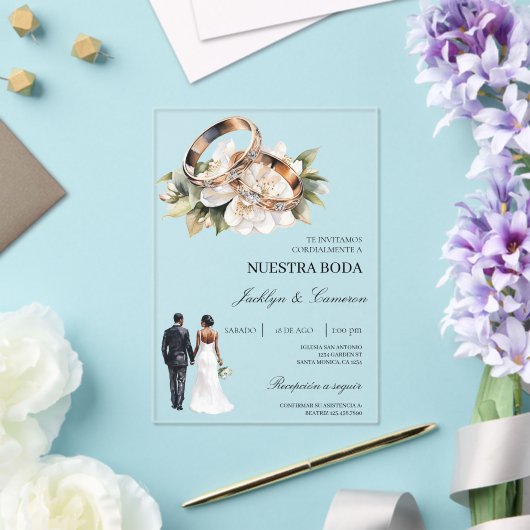 Weiße Flora mit Ringspanischer Hochzeit Acryleinladungen (In Situ (Hochzeit))