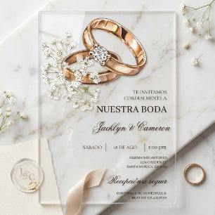 Weiße Flora mit Ringspanischer Hochzeit Acryleinladungen