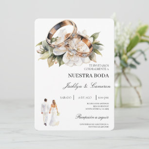 Weiße Flora mit Ringspanischer Hochzeit Einladung