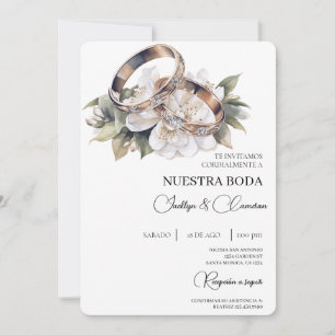 Weiße Flora mit Ringspanischer Hochzeit Einladung