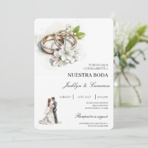 Weiße Flora mit Ringspanischer Hochzeit Einladung