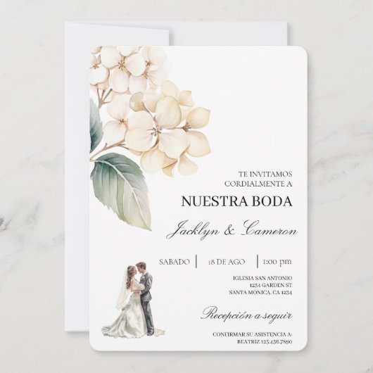 Weiße Flora mit Ringspanischer Hochzeit Einladung (Vorderseite)