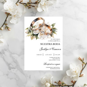 Weiße Flora mit Ringspanischer Hochzeit Einladung