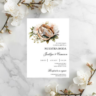 Weiße Flora mit Ringspanischer Hochzeit Einladung