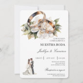 Weiße Flora mit Ringspanischer Hochzeit Einladung (Vorderseite)