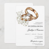 Weiße Flora mit Ringspanischer Hochzeit Einladung (Vorne/Hinten)