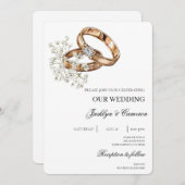 Weiße Flora mit Ringverheiratung Einladung (Vorne/Hinten)