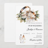 Weiße Flora mit Ringverheiratung Einladung (Vorne/Hinten)