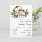 Weiße Flora mit Ringverheiratung Einladung (Stehend Vorderseite)