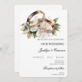 Weiße Flora mit Ringverheiratung Einladung (Vorne/Hinten)