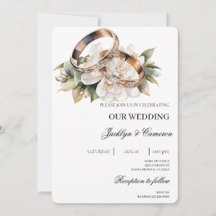Weiße Flora mit Ringverheiratung Einladung