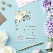 Weiße Flora mit Silberring Spanische Hochzeit Acryleinladungen (In Situ (Hochzeit))