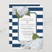 Weiße Flora Moderne Elegante Marine White Stripe Einladung (Vorne/Hinten)
