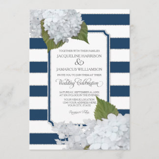 Weiße Flora Moderne Elegante Marine White Stripe Einladung