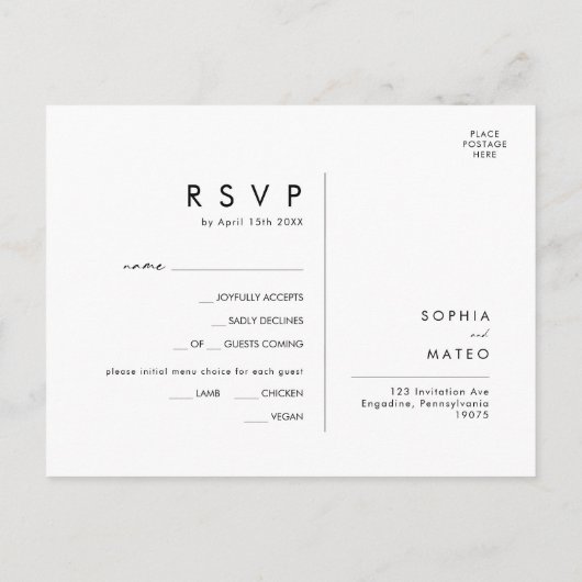 Weiße Flora | RSVP-Karte für das Schwarze Menü Postkarte (Rückseite)