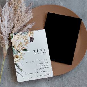 Weiße Flora   RSVP-Karte für das Schwarze Menü RSVP Karte