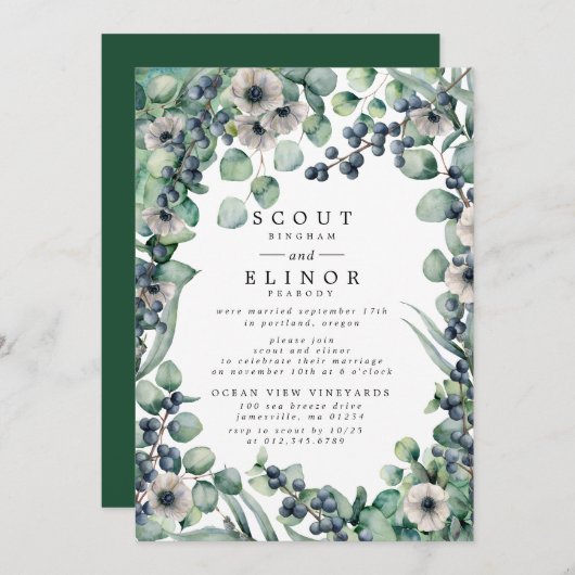 Weiße Flora Rustikaler Elopement Empfang Einladung (Vorne/Hinten)