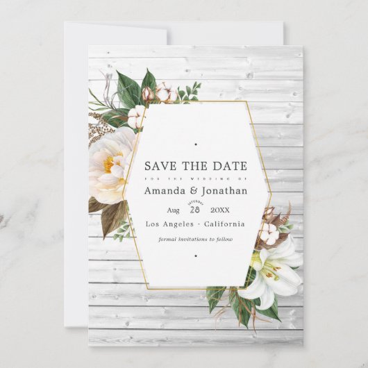 Weiße Flora Rustikales Foto für Hochzeiten im Stal Save The Date (Vorderseite)