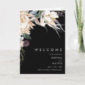 Weiße Flora | Schwarz-Falten-Hochzeitsprogramm Programm (Vorderseite)