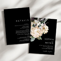 Weiße Flora | Schwarz in einer Hochzeitseinladung