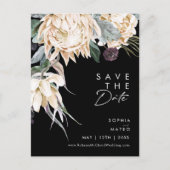 Weiße Flora | Schwarze Save the Date Postkarte (Vorderseite)
