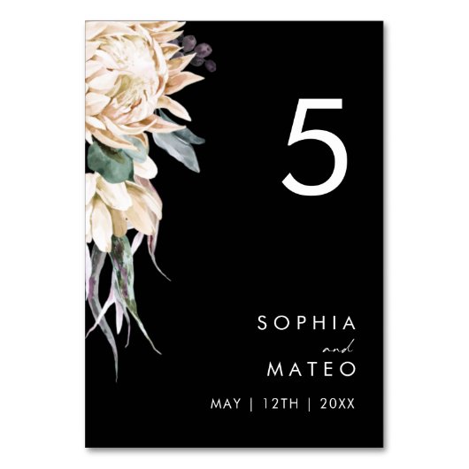Weiße Flora | Schwarze Tischnummer (Vorderseite)