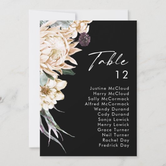 Weiße Flora | Schwarze Tischnummer (Rückseite)