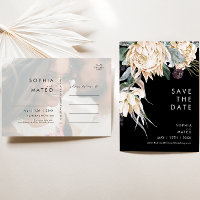 Weiße Flora | Schwarzes Foto Save the Date Postkar