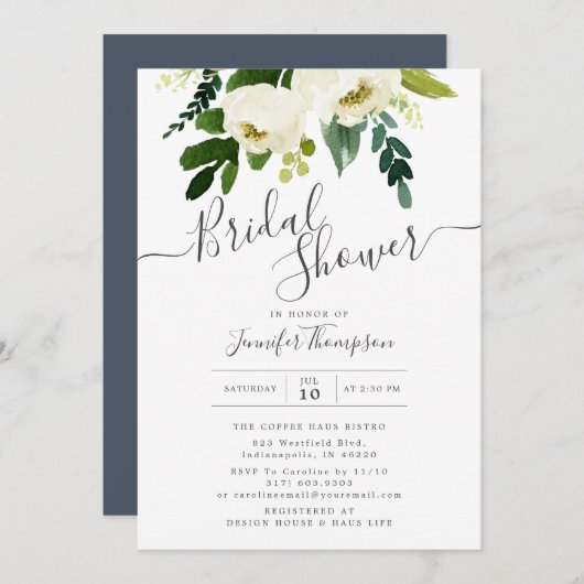 Weiße Flora und Fauna Brautparty Einladung (Vorne/Hinten)