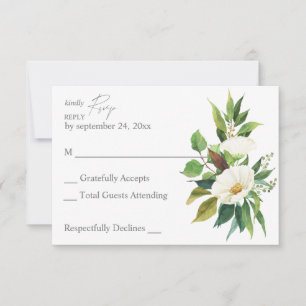 Weiße Flora und Fauna zu den Mahlzeiten RSVP-Karte RSVP Karte