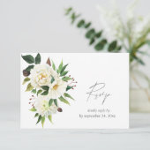 Weiße Flora und Grünflächen 2 mit Mahlzeiten RSVP Karte (Stehend Vorderseite)