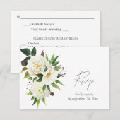 Weiße Flora und Grünflächen 2 mit Mahlzeiten RSVP Karte (Vorne/Hinten)