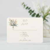 Weiße Flora und Pampas Grass Wedding Bouquet RSVP Karte (Stehend Vorderseite)