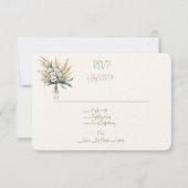 Weiße Flora und Pampas Grass Wedding Bouquet RSVP Karte (Vorderseite)