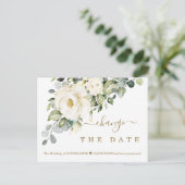 Weiße Flora verändert das Datum der Hochzeit versc Postkarte (Stehend Vorderseite)